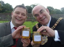 The Lord Mayor and Councillor Ames with honey