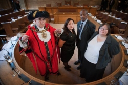 Lord Mayor in chains, with Councillors Richards, Walters and Sue Murphy